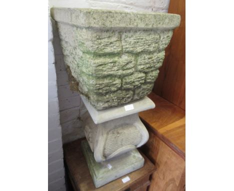 Late 20th Century cast concrete pedestal, square cast concrete planter and a quantity of various other terracotta and glazed 