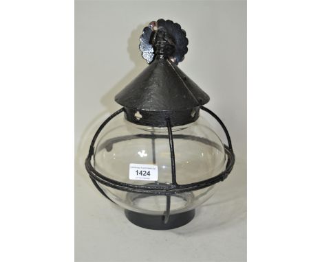 Arts and Crafts painted metal and glass hall lantern 