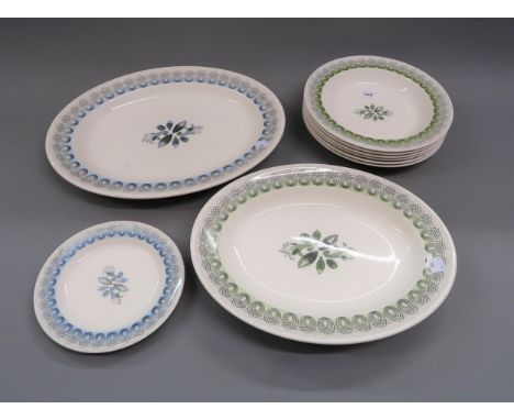 Group of three Wedgwood platters, six large soup plates and one smaller plate, ' Persephone ', by Eric RaviliousOne platter h