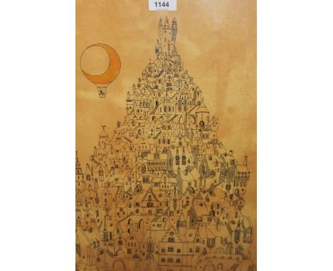 George Hammersley, pen and ink drawing titled ' Painting the Town Red ', dated 1984, 9ins x 15ins and another by the same art