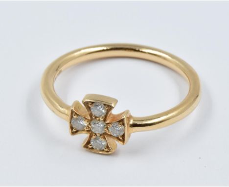 18ct Yellow gold ring set five brilliant cut diamonds in the form of a cross 