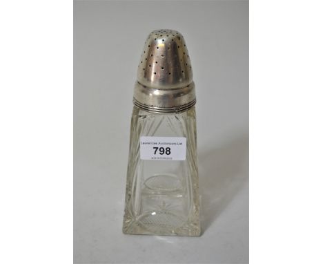 Art Deco (800 mark) silver mounted cut glass sugar caster 