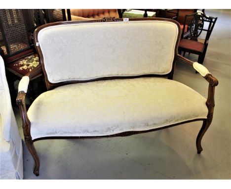 Reproduction mahogany French style floral upholstered two seater sofa on cabriole front supports 