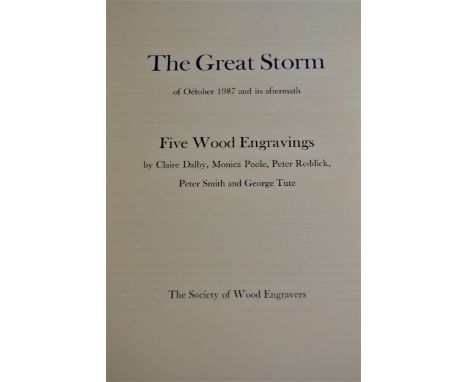 The Society of Wood Engravers folio, ' The Great Storm of October 1987 ', containing five signed engravings by Claire Dalby, 