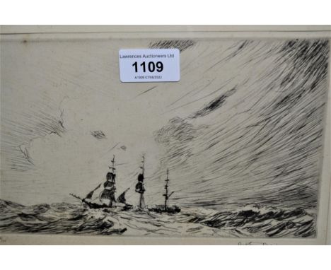 Arthur Briscoe, signed etching ' The Roaring Forties ', numbered 56 of 75, 5.25ins x 9ins approximately, ebonised framed 