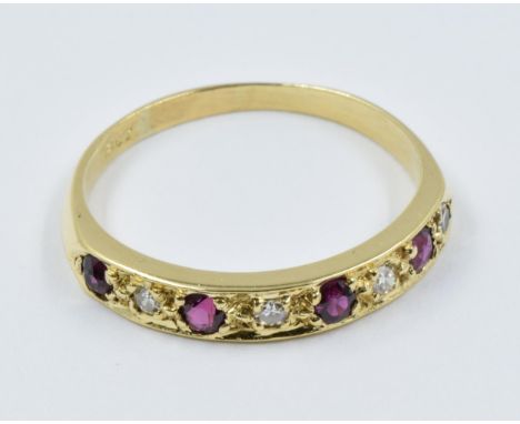 18ct Yellow gold ruby and half hoop ring 
