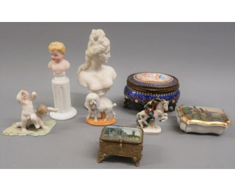 Various Continental porcelain and gilt metal trinket boxes and other miscellaneous items of Continental porcelain 
