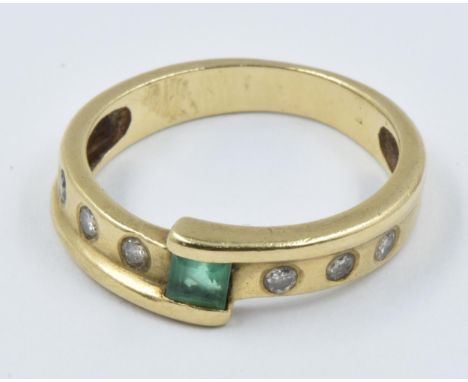 9ct Yellow gold emerald and diamond set ring 