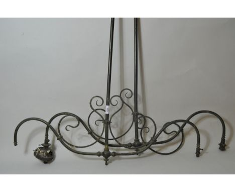 Group of three various brass hanging gas light fittings, together with a quantity of similar wall light fittings and a quanti