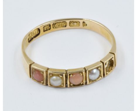 15ct Yellow gold coral and seed pearl ring (minus one stone) 