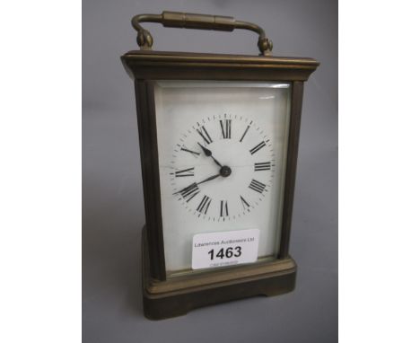 Brass cased carriage clock, the enamel dial with Roman numerals and single train movement (dial at fault) 