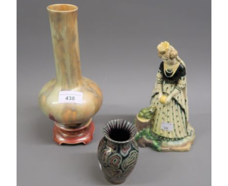 Mintons slip and crackle glazed Art pottery bottle vase with integral base, 9.25ins high together with a Leon Caste, Cannes l
