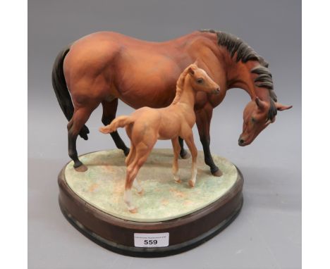 Doris Lindner for Royal Worcester, bisque porcelain group ' Prince's Grace and Foal ', Limited Edition No. 125, with original