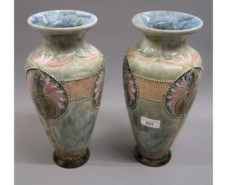 Eliza Simmance for Royal Doulton, pair of baluster vases decorated with an Art Nouveau design, 12.5ins high, impressed and in