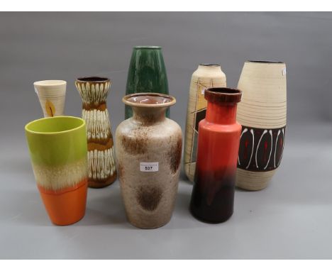 Group of eight various German stoneware Art pottery vases, the tallest 15.75ins high 