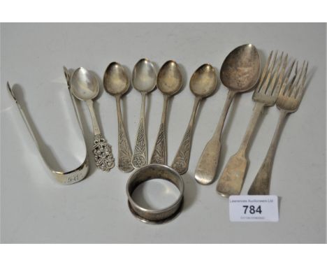 Small quantity of various silver flatware and a napkin ring, 7 troy oz 