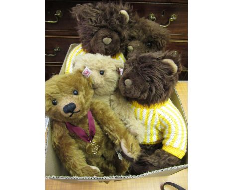 Two Steiff teddy bears, together with three Giorgio Beverly Hills collectors teddy bears 