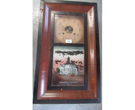 American walnut and ebonised rectangular wall clock, together with an oak two train mantel clock and a 30's two train mantel 