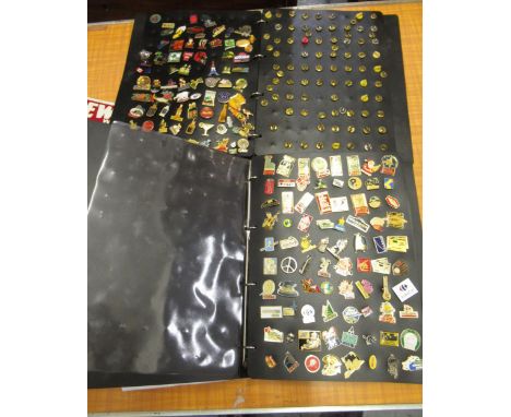 Two albums containing a collection of vintage pin badges 