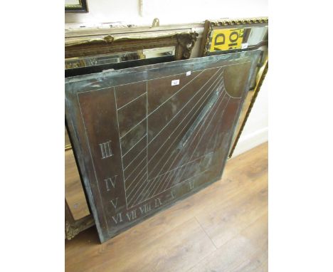 Large early 20th Century patinated bronze wall mounted sundial (minus gnomon), 38ins square 