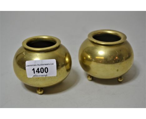 Pair of miniature Continental bronze cauldron form jardinières on ball supports, indistinct mark to base and further marked K