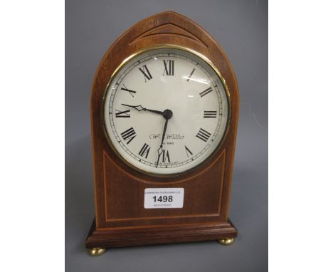 Modern mahogany cased mantel clock with quartz movement, together with 19th Century mahogany wheel barometer and another mode
