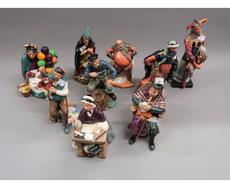Group of nine various Royal Doulton figures, including ' Pied Piper ', HN2102, ' The Jester ', HN2016, ' Falstaff ', HN2054 a