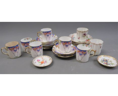 Dresden floral painted porcelain part coffee service together with a New Chelsea part coffee service 