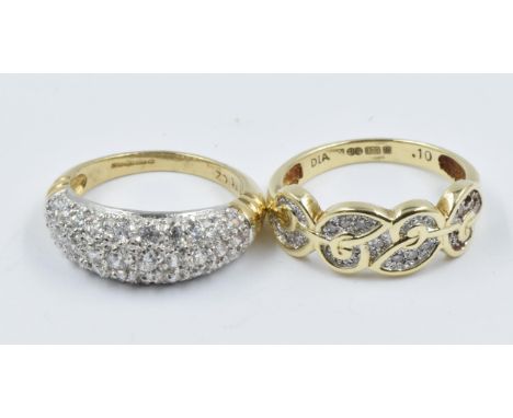 9ct Yellow gold diamond set ring (minus two stones), together with 9ct gold cubic zirconia ring 