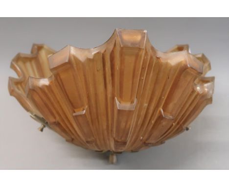 Art Deco glass ceiling light fitting in the form of three scallop shells 