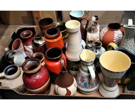 Box containing a collection of twenty two various small German stoneware Art pottery vases 
