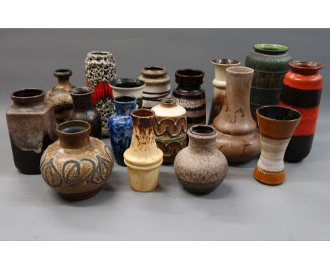 Box containing a collection of seventeen various German stoneware Art pottery vases, the tallest 11.5ins 
