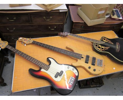 Three various electric guitars by Yamaha, Encore and Stagg 