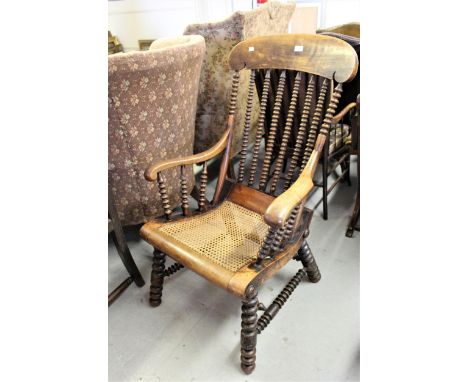 Victorian bobbin turned armchair with cane seat 