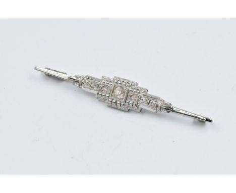 Art Deco 14ct white gold bar brooch set with three diamonds 