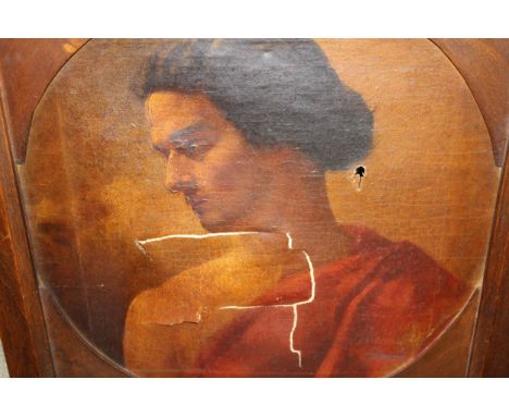 In the manner of Frederick Leighton, 19th Century oil on canvas, head and shoulder portrait of a young man, circular mounted 