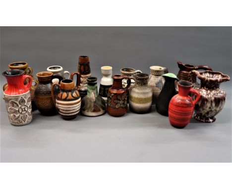 Box containing a collection of sixteen various German stoneware Art pottery jug vases, the tallest 9ins 