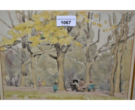 Allan Gwynne Jones, watercolour, Autumn evening, Hampstead, signed and dated 1931, Fine Art Society label verso, 8ins x 10.5i