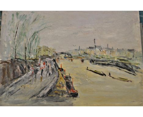 Box containing eight unframed oils, various scenes, signed Louis Auguin, K. Warren and others 