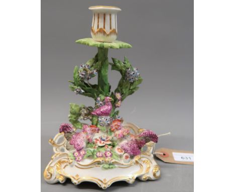 19th Century continental candlestick mounted with figures of cockerels and flowers 