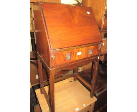 20th Century mahogany small bureau having full front over a single drawer on square chamfered supports, together with a large