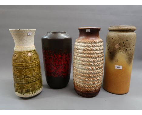 Group of four various large German Art pottery vases, the tallest 16.5ins, two with original labels 