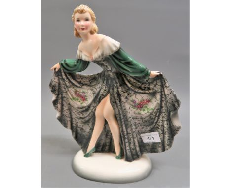 Large Goldscheider Art Deco pottery figure of a dancing girl in floral dress, 13ins highRestoration to neck, the head has pos