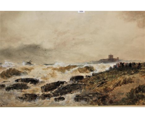 Thomas Bush Hardy, large watercolour inscribed ' Sketch for the Picture, a Wreck off Bamborough ', signed, 24.5ins x 40ins ap