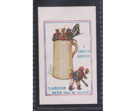 Trade card, J F Mearbeck, (Printer), Army Pictures, Cartoons etc, type card, 'A German Surprise, La(r)ger Beer than he wanted