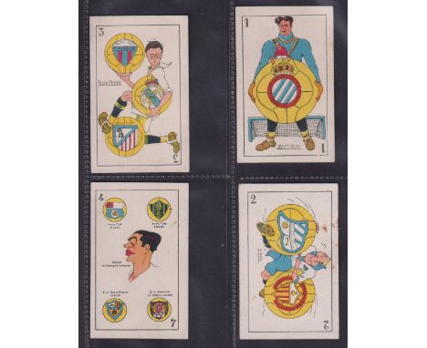 Trade cards, Spain, Football Club Badges, 49 cards with mixed chocolate company backs each showing caricature Footballers wit