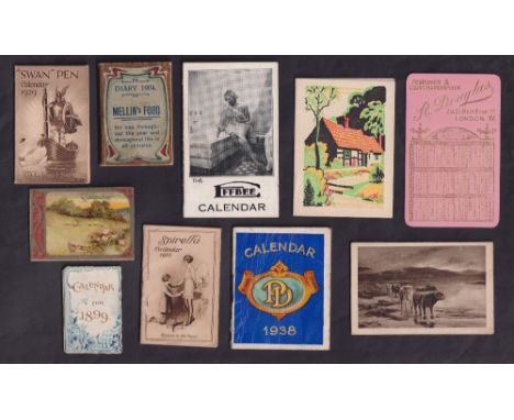 Trade cards, Calendars, a collection of 10 calendars & diaries, Oldham Furnishing Co 1899, R. Douglas (Perfumiere)n1898, Mell