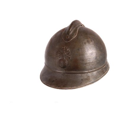 A WWI French M15 Adrian Helmet,  having applied RF badge to front, missing liner, AF 