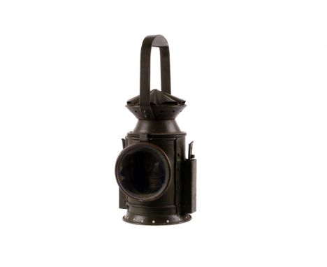 A military convoy wagon lamp, painted in the standard military green, unmarked 
