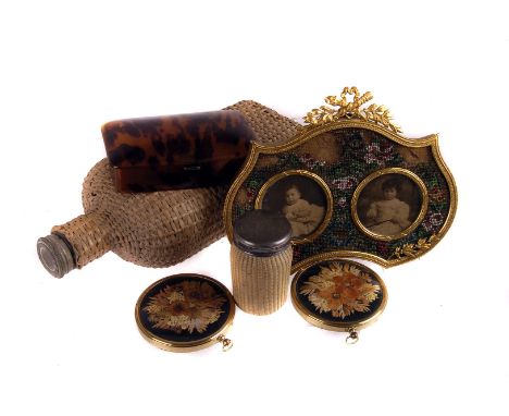 A 19th century needlework etui,  comprising mother of pearl handled accessories, together with a Bakelite dressing table set,